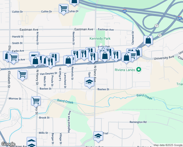 map of restaurants, bars, coffee shops, grocery stores, and more near 580 Spinnaker Lane in Green Bay