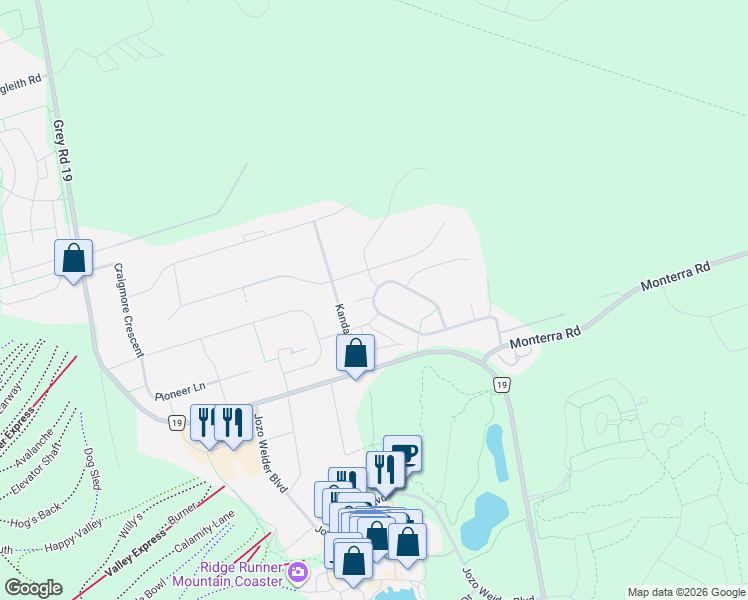 map of restaurants, bars, coffee shops, grocery stores, and more near in Grey County