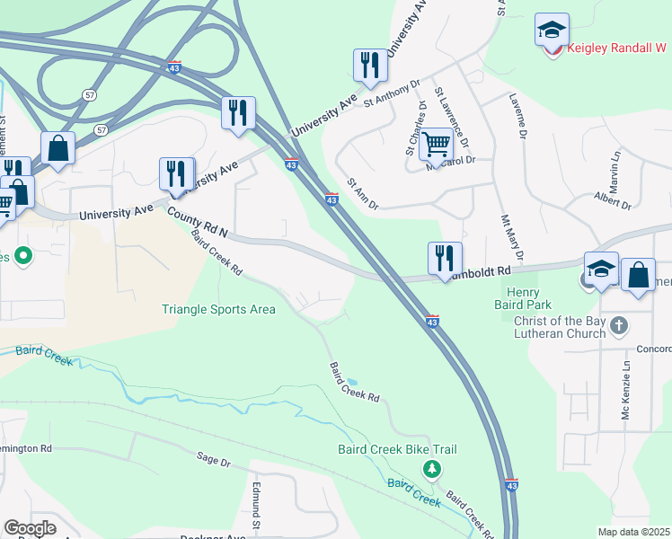 map of restaurants, bars, coffee shops, grocery stores, and more near 2752 Humboldt Road in Green Bay