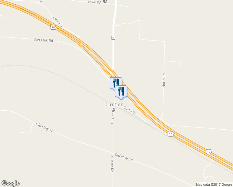 map of restaurants, bars, coffee shops, grocery stores, and more near 2221 Custer Rd in Portage