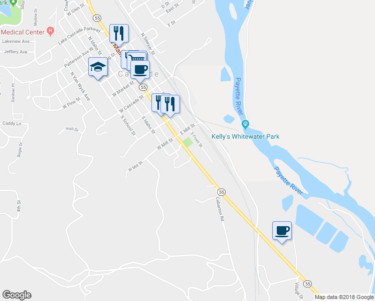 map of restaurants, bars, coffee shops, grocery stores, and more near 955 Idaho 55 in Cascade