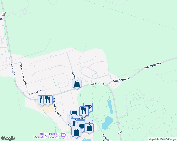 map of restaurants, bars, coffee shops, grocery stores, and more near 145 Brooker Boulevard in The Blue Mountains