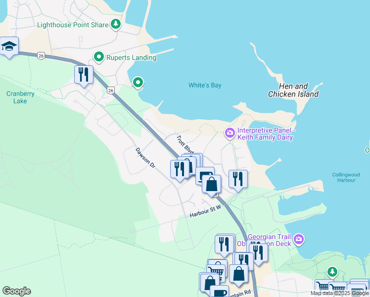 map of restaurants, bars, coffee shops, grocery stores, and more near 19 Keith Avenue in Collingwood