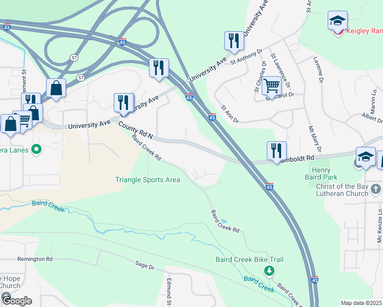 map of restaurants, bars, coffee shops, grocery stores, and more near 2727 Humboldt Road in Green Bay