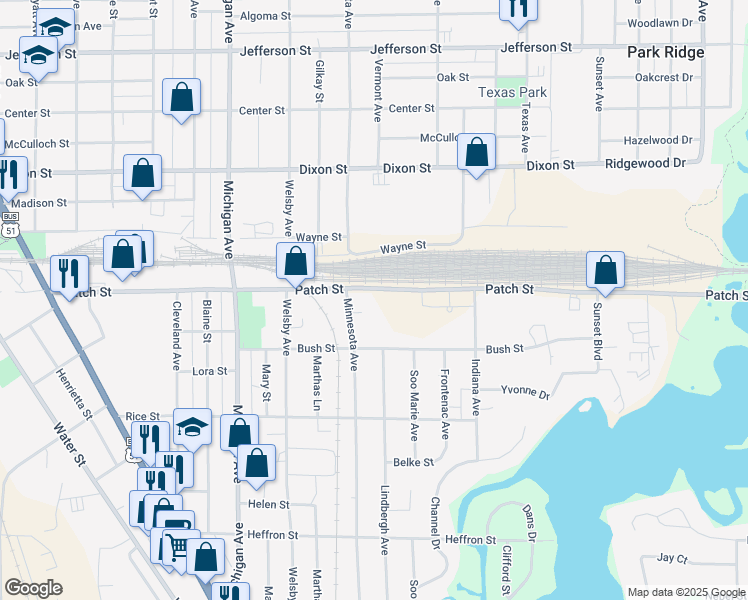 map of restaurants, bars, coffee shops, grocery stores, and more near 2501 Minnesota Avenue in Stevens Point