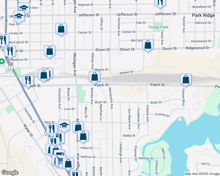 map of restaurants, bars, coffee shops, grocery stores, and more near 2501 Minnesota Avenue in Stevens Point