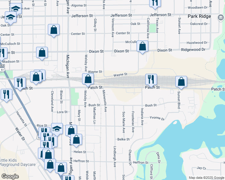 map of restaurants, bars, coffee shops, grocery stores, and more near 2501 Minnesota Avenue in Stevens Point
