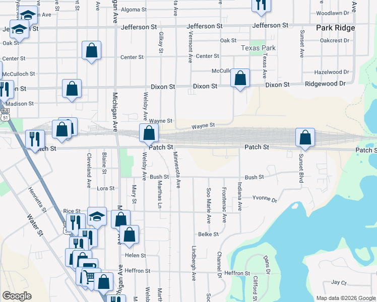 map of restaurants, bars, coffee shops, grocery stores, and more near 2501 Minnesota Avenue in Stevens Point