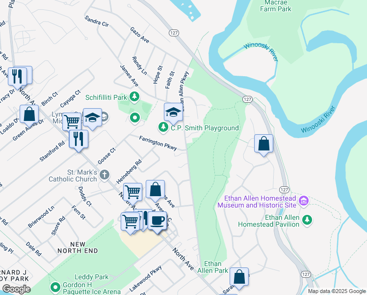 map of restaurants, bars, coffee shops, grocery stores, and more near in Burlington