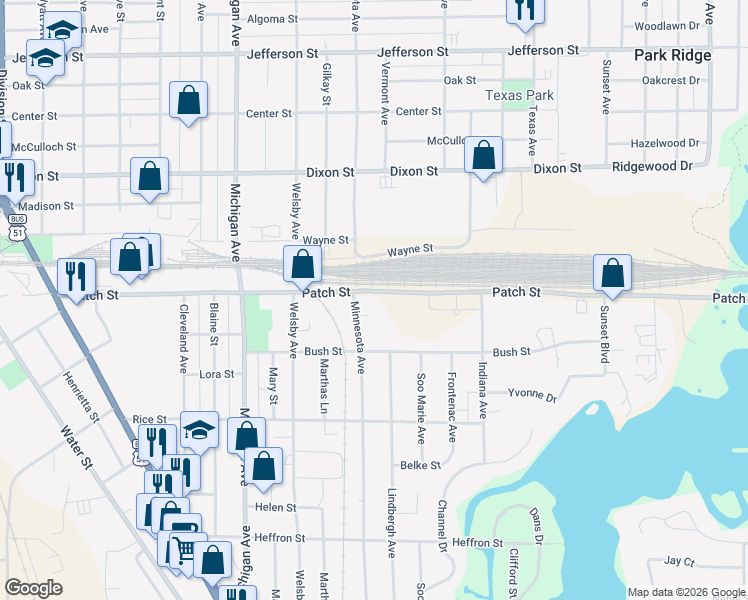 map of restaurants, bars, coffee shops, grocery stores, and more near 2501 Minnesota Avenue in Stevens Point