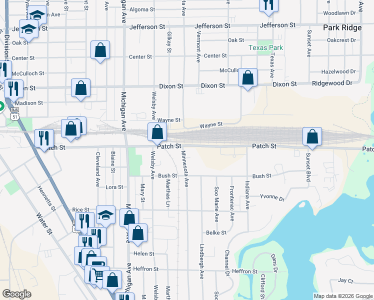 map of restaurants, bars, coffee shops, grocery stores, and more near 2501 Minnesota Avenue in Stevens Point