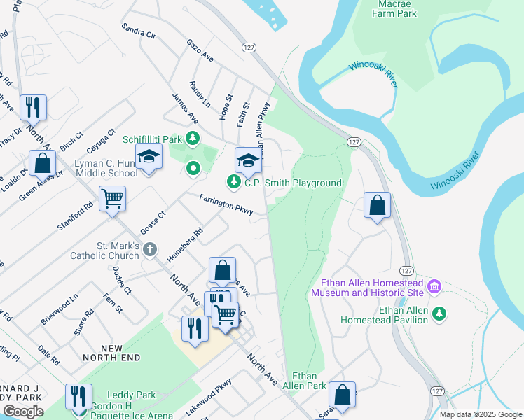 map of restaurants, bars, coffee shops, grocery stores, and more near in Burlington
