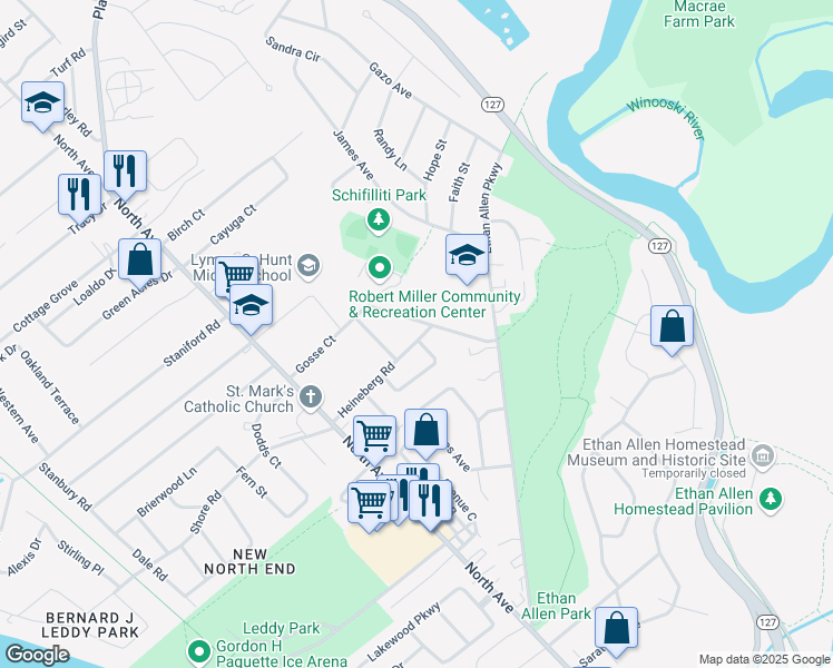 map of restaurants, bars, coffee shops, grocery stores, and more near 120 Heineberg Road in Burlington