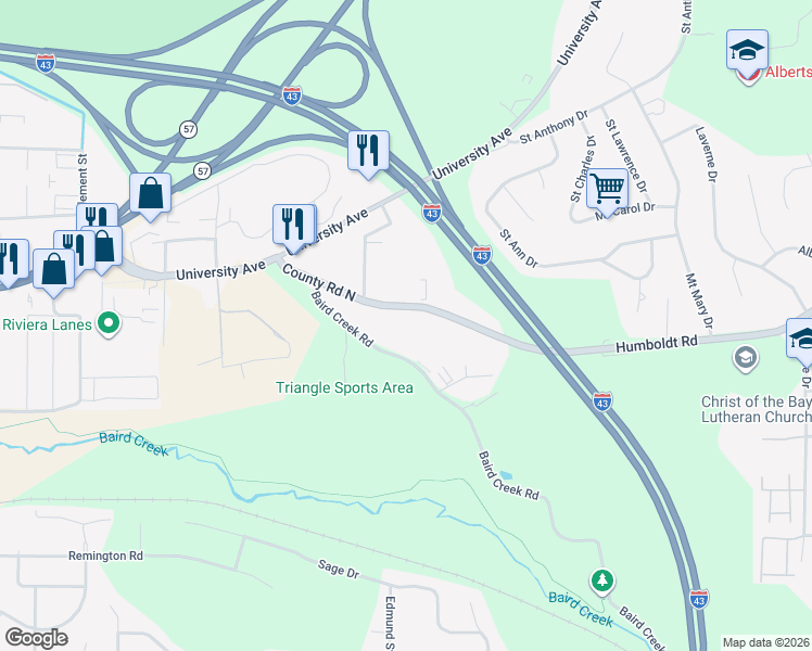 map of restaurants, bars, coffee shops, grocery stores, and more near 2701 Humboldt Road in Green Bay