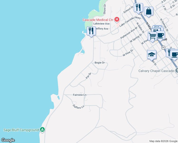 map of restaurants, bars, coffee shops, grocery stores, and more near 98 Lakeshore Drive in Cascade
