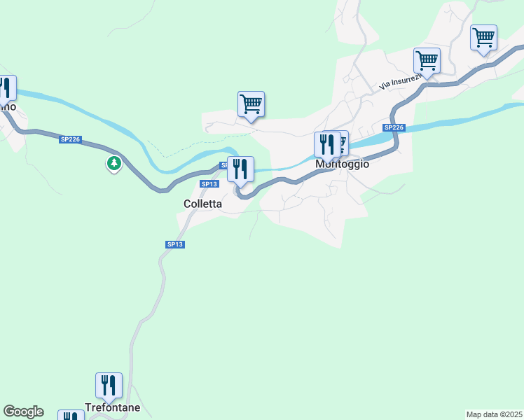 map of restaurants, bars, coffee shops, grocery stores, and more near Strada Statale 226 in Genoa
