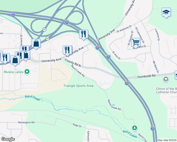 map of restaurants, bars, coffee shops, grocery stores, and more near 2673 Humboldt Road in Green Bay