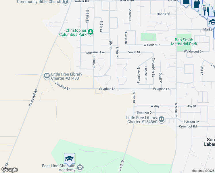 map of restaurants, bars, coffee shops, grocery stores, and more near 3398 Snow Peak Place in Lebanon