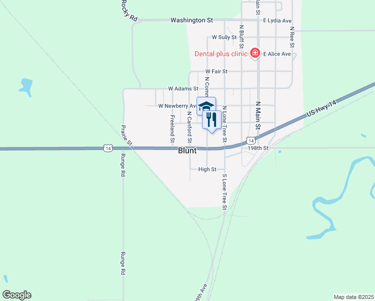 map of restaurants, bars, coffee shops, grocery stores, and more near in Blunt