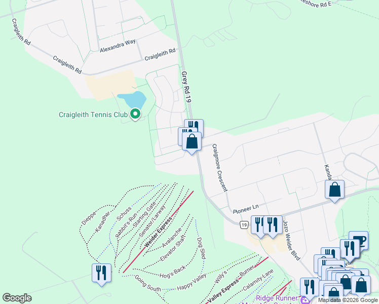 map of restaurants, bars, coffee shops, grocery stores, and more near 796468 Grey County Road 19 in Grey County