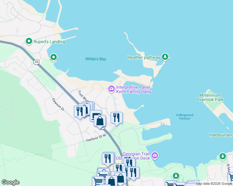 map of restaurants, bars, coffee shops, grocery stores, and more near in Collingwood
