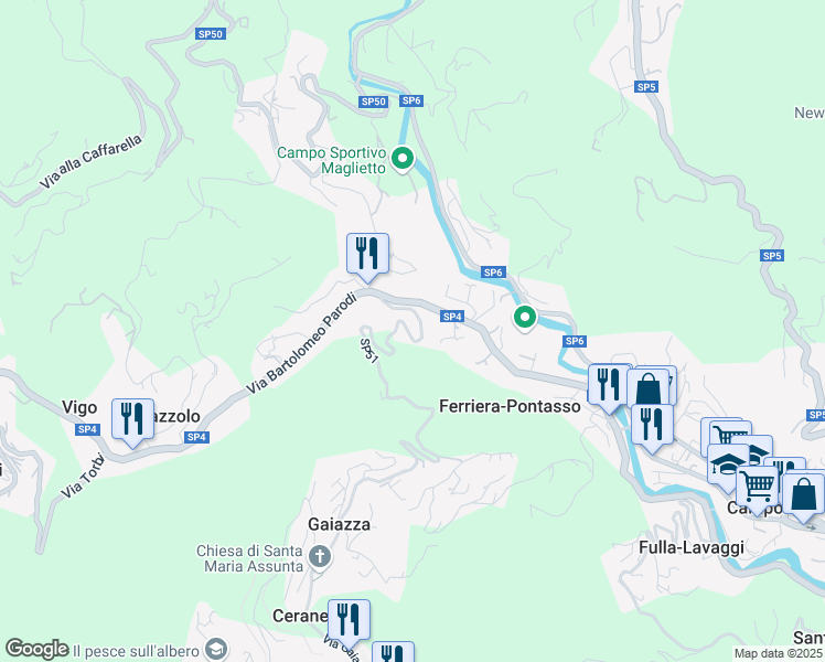 map of restaurants, bars, coffee shops, grocery stores, and more near 8 Via Gaiazza in Ferriera-pontasso