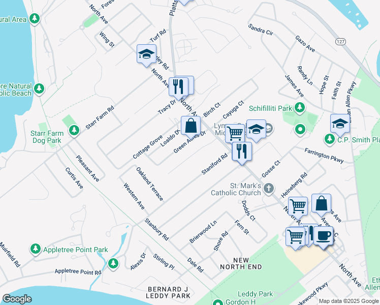map of restaurants, bars, coffee shops, grocery stores, and more near 58 Cross Parkway in Burlington