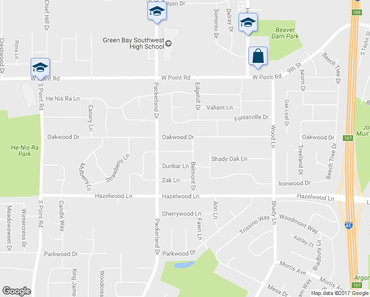 map of restaurants, bars, coffee shops, grocery stores, and more near 1916 Belmont Drive in Green Bay