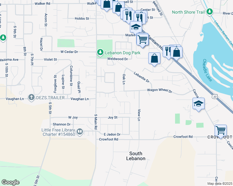 map of restaurants, bars, coffee shops, grocery stores, and more near 3110 Oak Terrace Drive in Lebanon