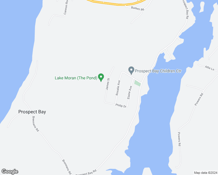 map of restaurants, bars, coffee shops, grocery stores, and more near 56 James Street in Prospect Bay