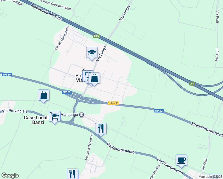 map of restaurants, bars, coffee shops, grocery stores, and more near 31 Via Giuseppe di Vittorio in Crespellano