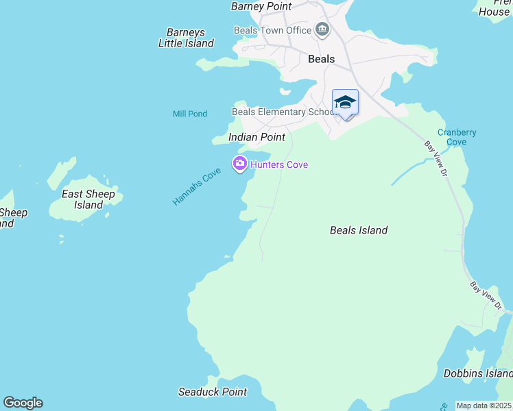 map of restaurants, bars, coffee shops, grocery stores, and more near Hannah's Cove Road in Beals