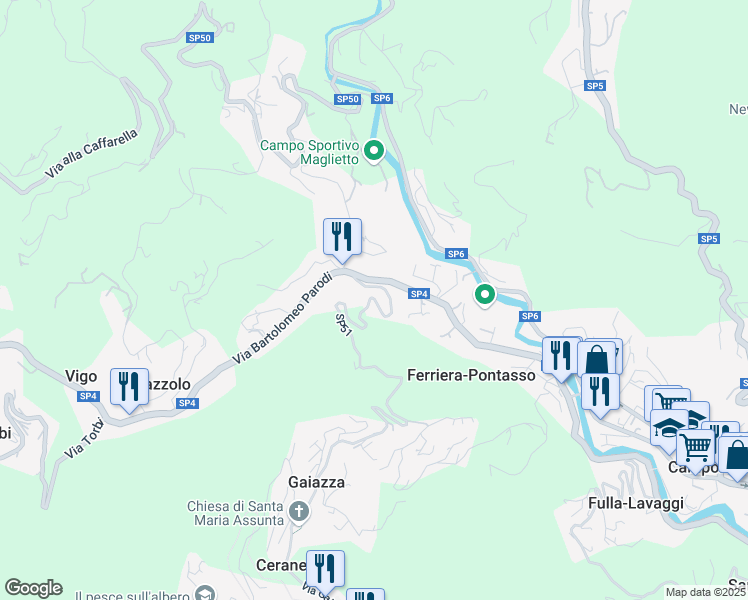map of restaurants, bars, coffee shops, grocery stores, and more near 8 Via Gaiazza in Ferriera-pontasso