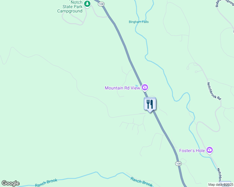 map of restaurants, bars, coffee shops, grocery stores, and more near 6105 Mountain Road in Stowe