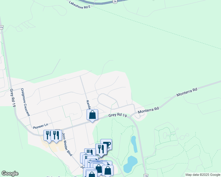 map of restaurants, bars, coffee shops, grocery stores, and more near 109 Liisa's Lane in The Blue Mountains