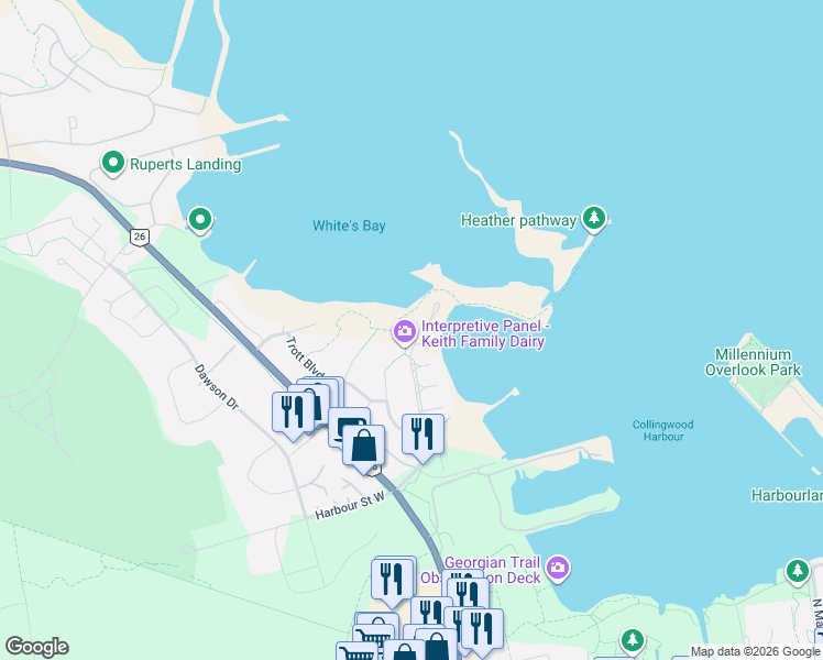 map of restaurants, bars, coffee shops, grocery stores, and more near in Collingwood