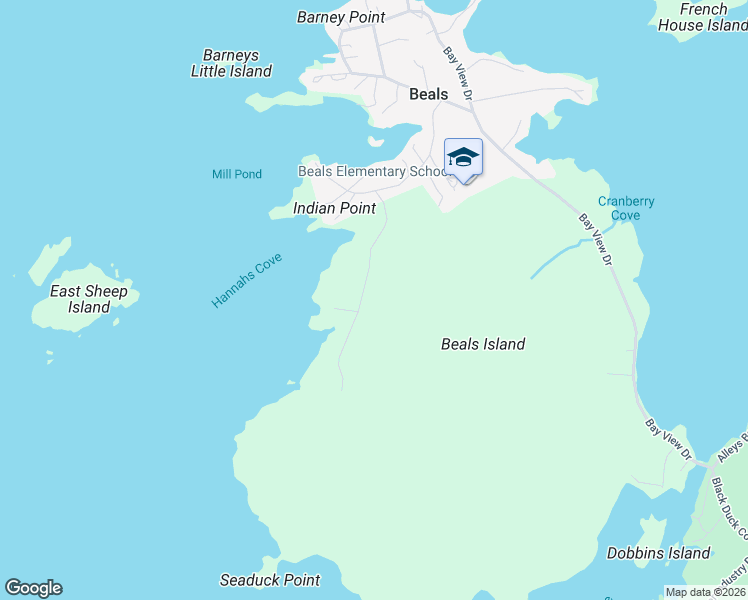 map of restaurants, bars, coffee shops, grocery stores, and more near Hannah's Cove Road in Beals
