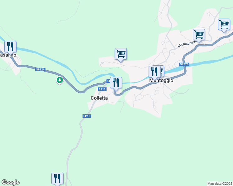 map of restaurants, bars, coffee shops, grocery stores, and more near Strada Provinciale 226 in Città Metropolitana di Genova
