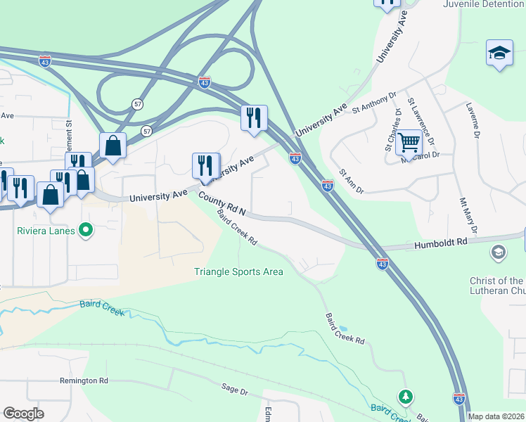 map of restaurants, bars, coffee shops, grocery stores, and more near 2673 Humboldt Rd in Green Bay
