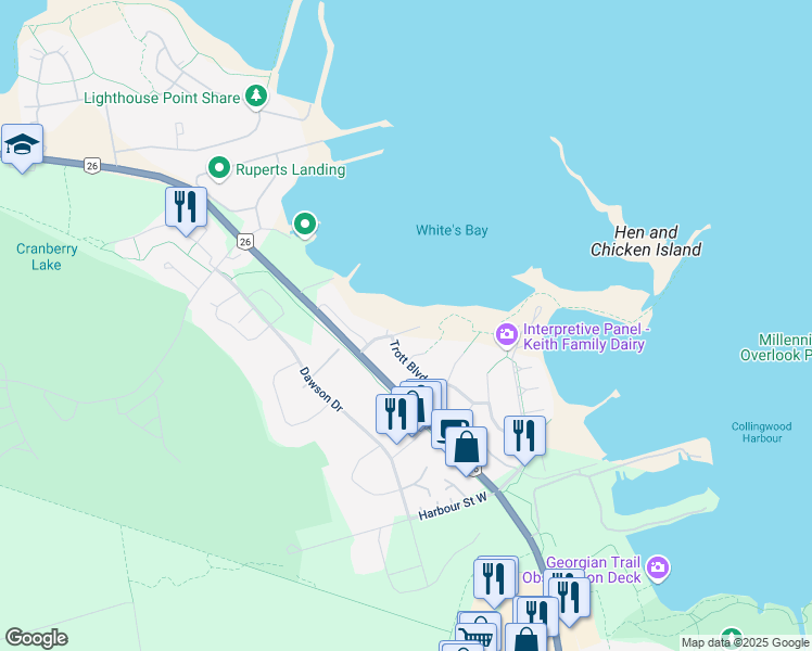 map of restaurants, bars, coffee shops, grocery stores, and more near in Collingwood
