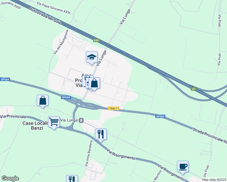 map of restaurants, bars, coffee shops, grocery stores, and more near 31 Via Giuseppe di Vittorio in Crespellano