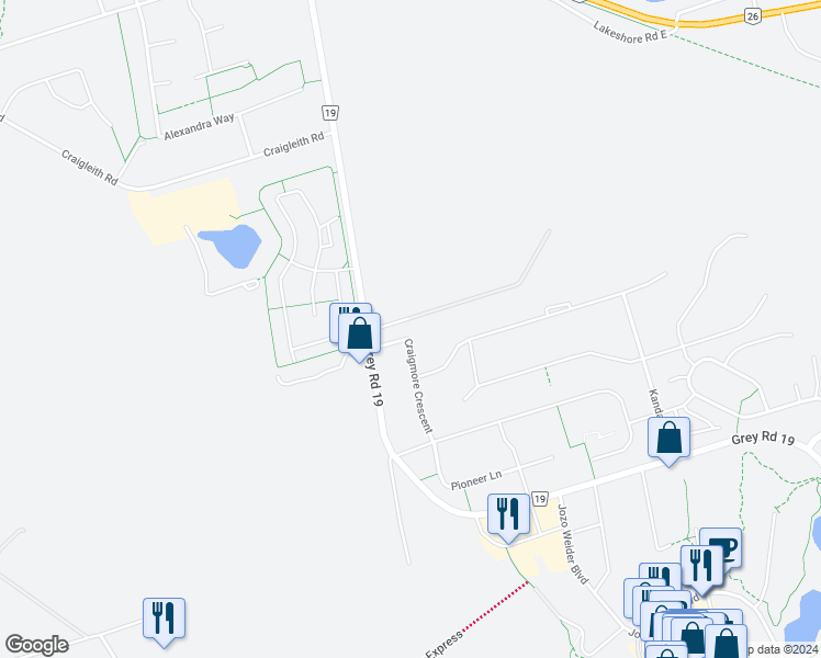 map of restaurants, bars, coffee shops, grocery stores, and more near in Grey County
