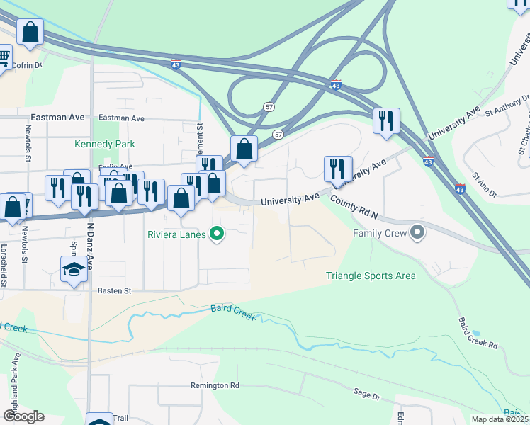 map of restaurants, bars, coffee shops, grocery stores, and more near 608 Rothe Street in Green Bay