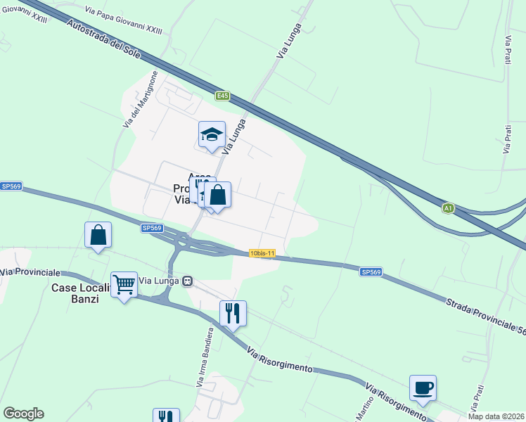 map of restaurants, bars, coffee shops, grocery stores, and more near 31 Via Giuseppe di Vittorio in Crespellano