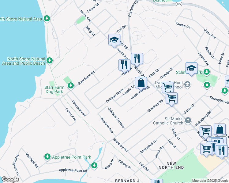 map of restaurants, bars, coffee shops, grocery stores, and more near 140 Cottage Grove in Burlington