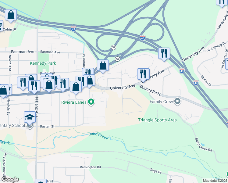 map of restaurants, bars, coffee shops, grocery stores, and more near 608 Rothe Street in Green Bay