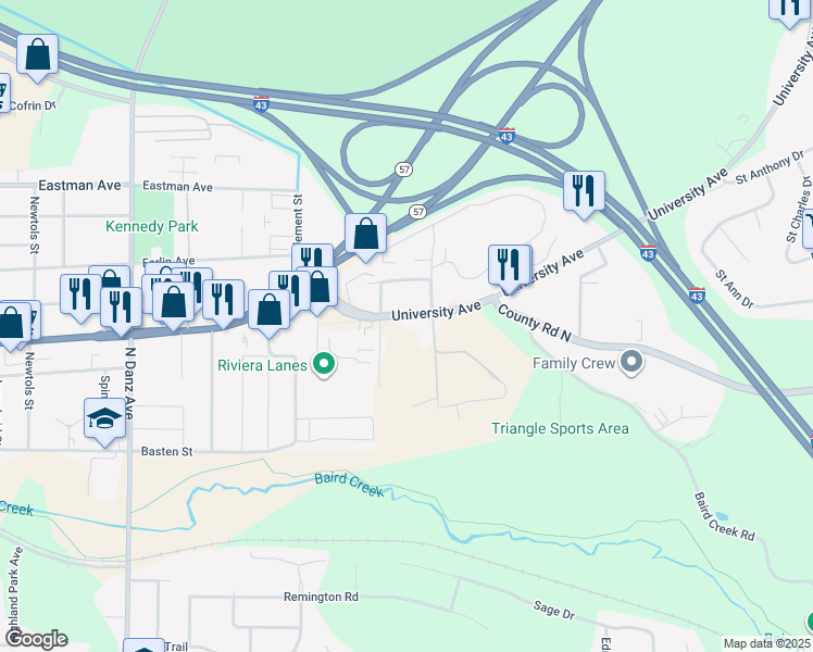 map of restaurants, bars, coffee shops, grocery stores, and more near 608 Rothe Street in Green Bay