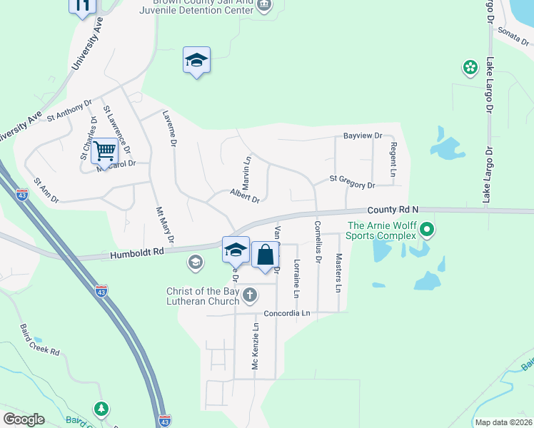 map of restaurants, bars, coffee shops, grocery stores, and more near 626 Van Caster Drive in Green Bay