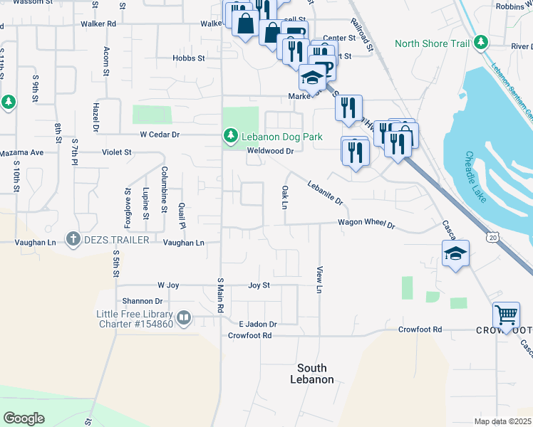 map of restaurants, bars, coffee shops, grocery stores, and more near 3110 Oak Terrace Drive in Lebanon