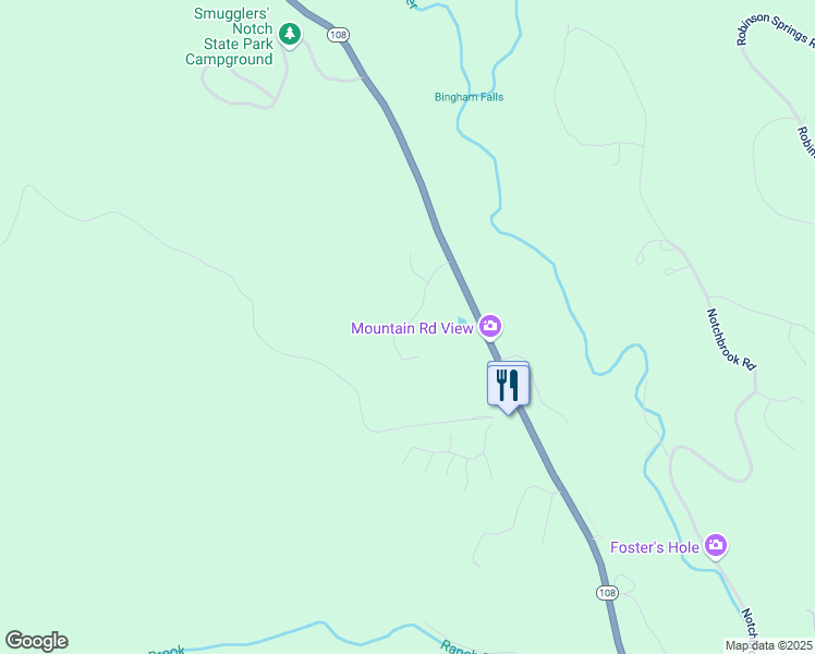 map of restaurants, bars, coffee shops, grocery stores, and more near 6105 Mountain Road in Stowe